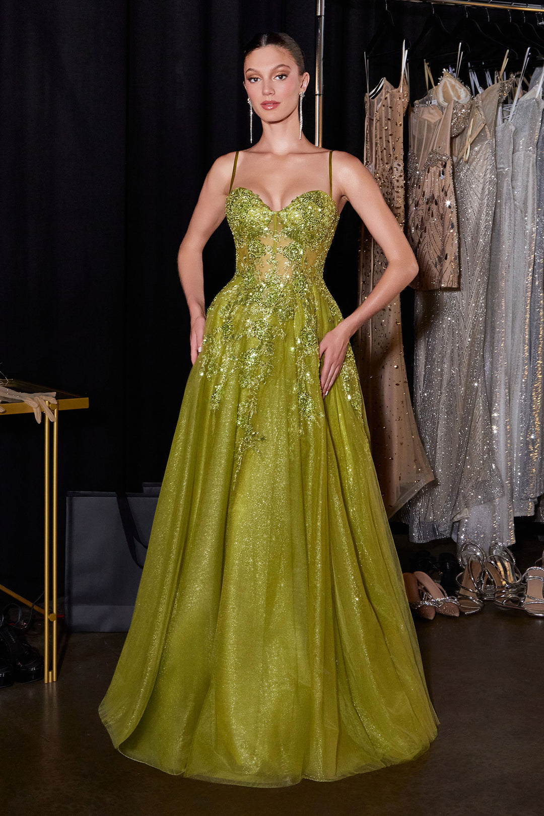 Beaded Glitter Sleeveless A-line Gown by Ladivine C177