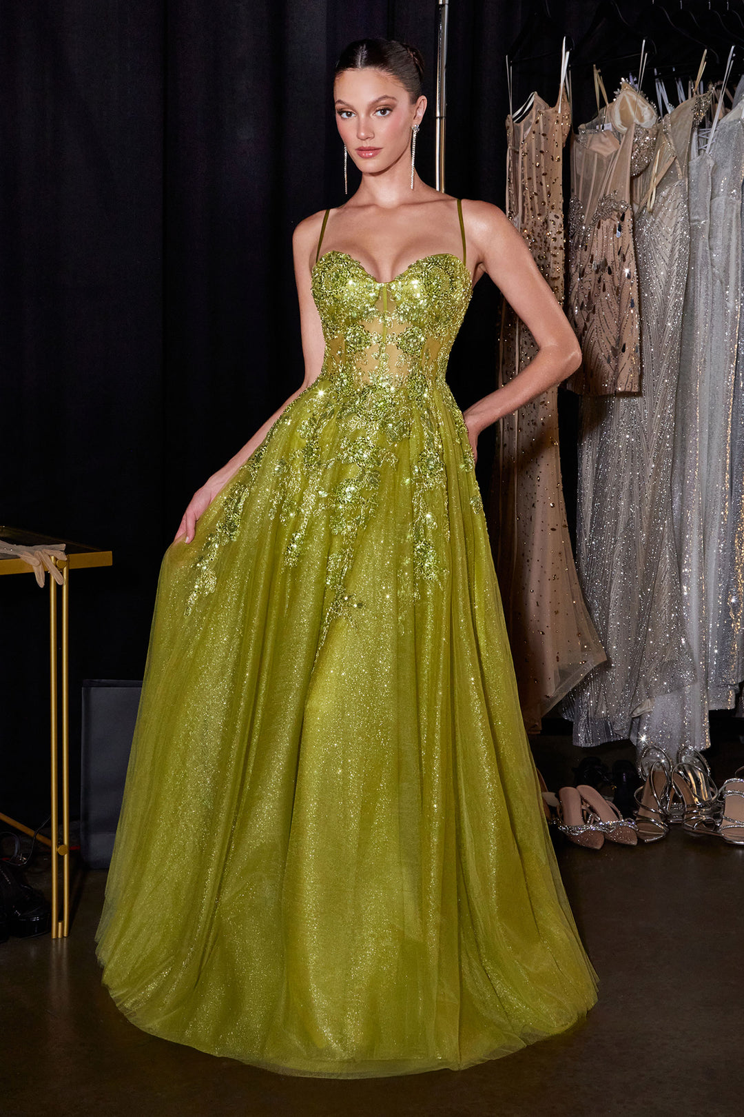 Beaded Glitter Sleeveless A-line Gown by Ladivine C177