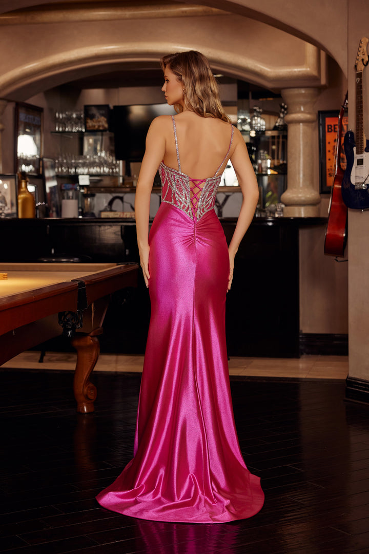 Shimmer Jersey Sleeveless Slit Gown by Nox Anabel C1832