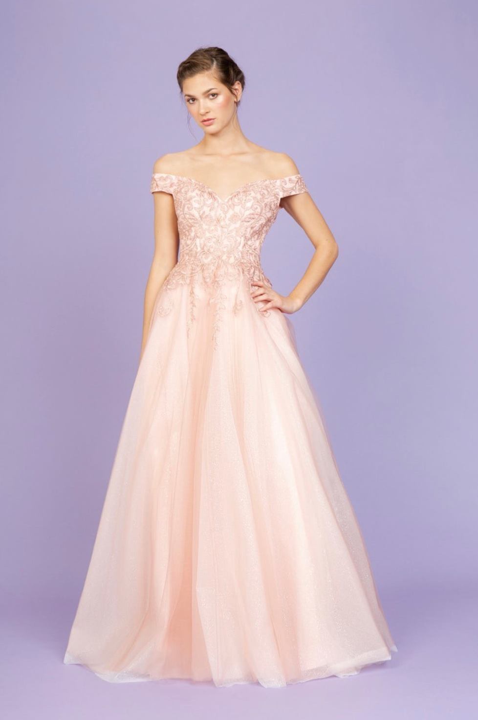 Applique Off Shoulder A-line Gown by Eureka 9191