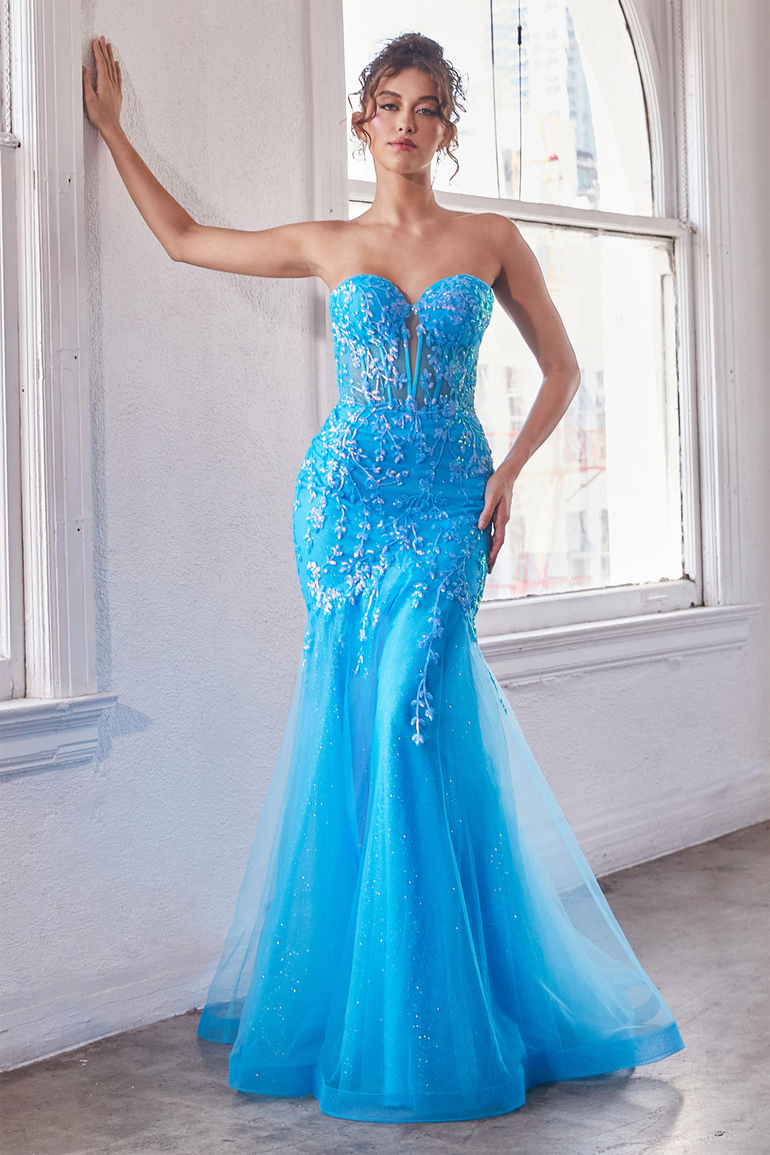 Sequin Tulle Strapless Mermaid Dress by Ladivine CB139