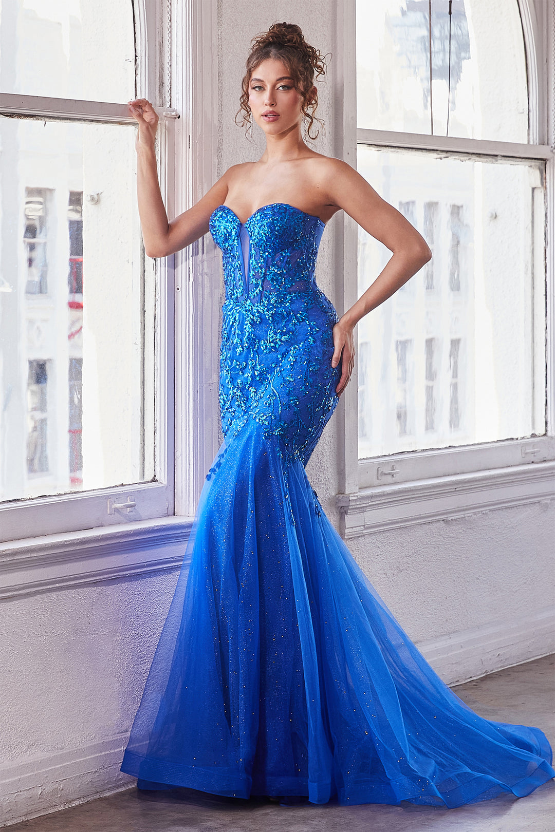 Sequin Tulle Strapless Mermaid Dress by Ladivine CB139