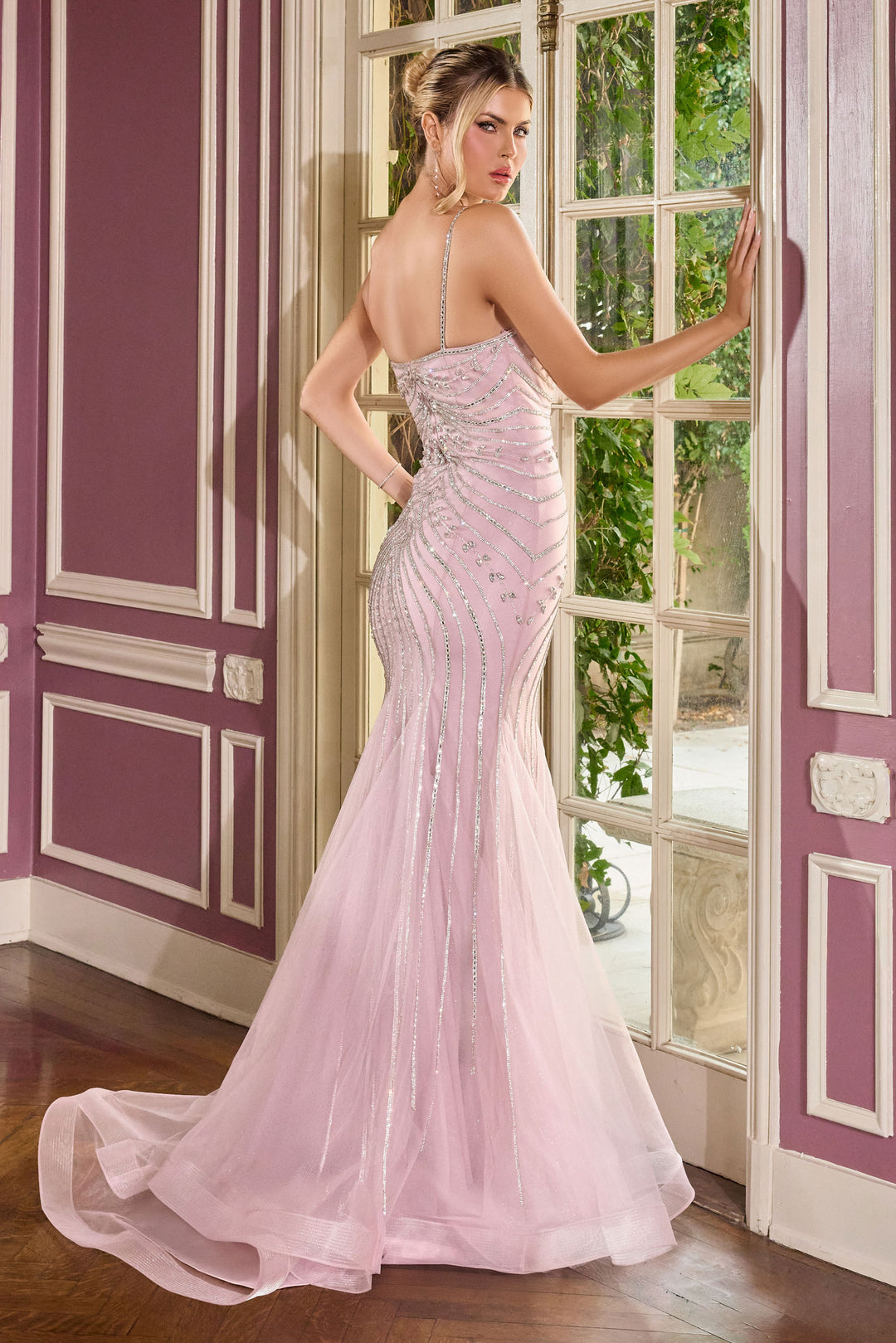 Beaded Fitted Sleeveless Gown by Ladivine CB167