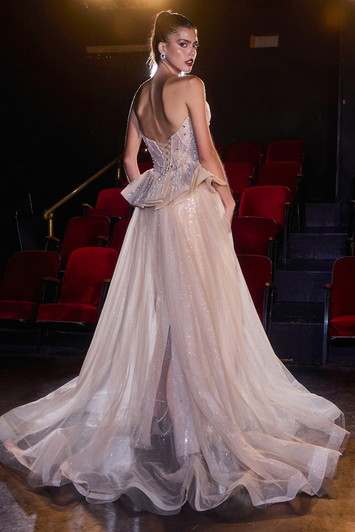 Beaded Strapless Overskirt Gown by Ladivine CB175