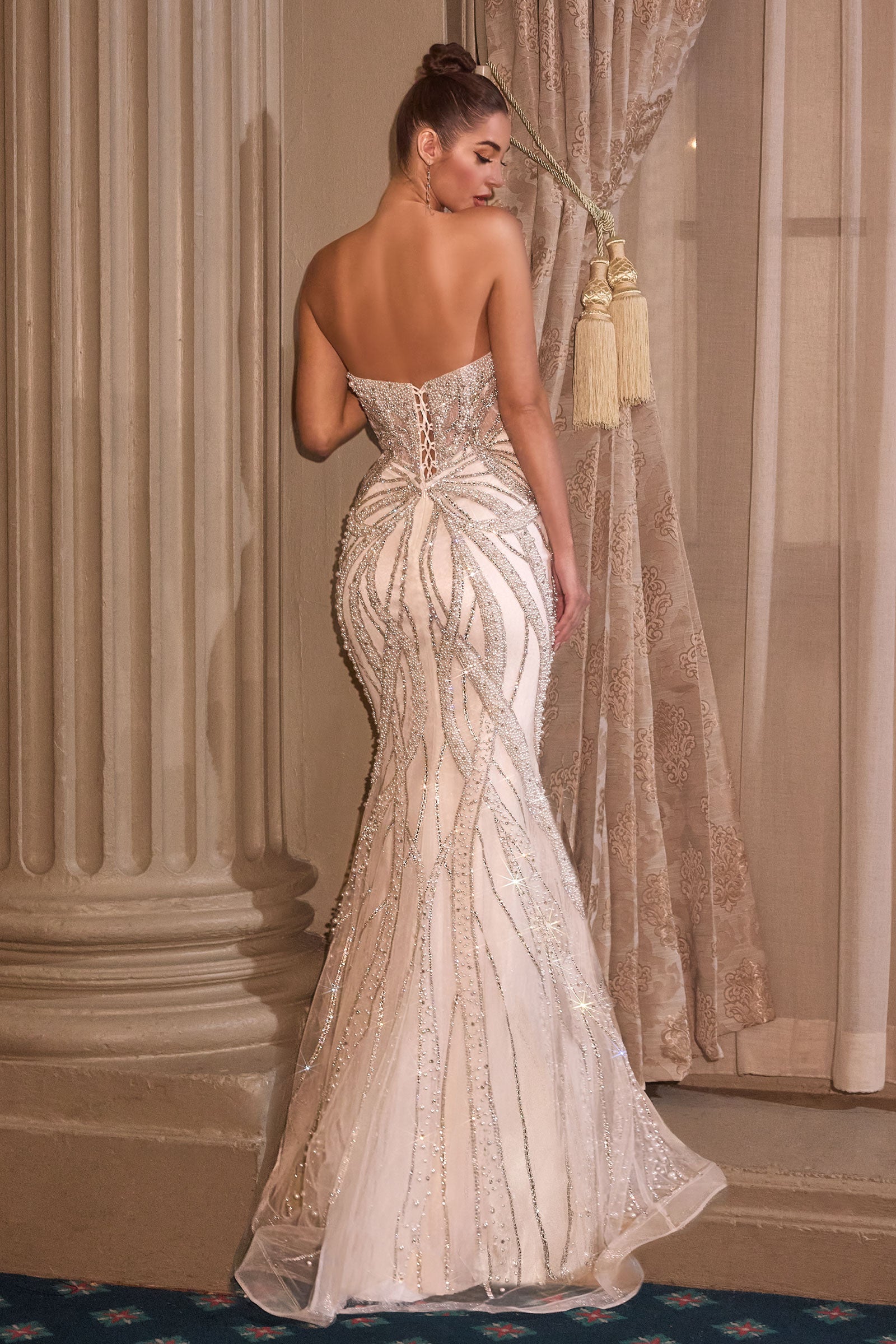 Beaded White Strapless Gown by Ladivine CC0688W – ABC Fashion