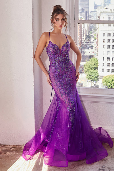Embellished Sleeveless Mermaid Dress by Ladivine CC2253