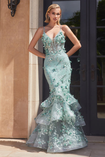 3D Floral Sleeveless Tiered Mermaid Dress by Ladivine CC2288