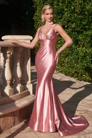 Fitted Glitter Satin Sleeveless Gown by Ladivine CC2346