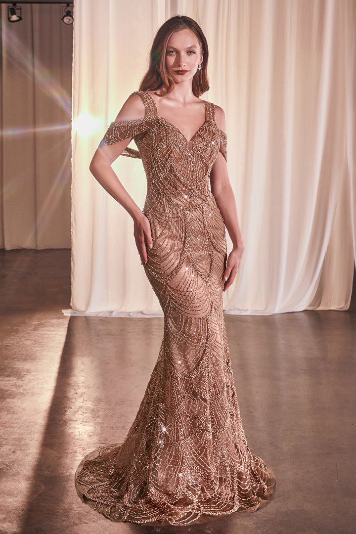 Beaded Off Shoulder Mermaid Dress by Ladivine CC4020