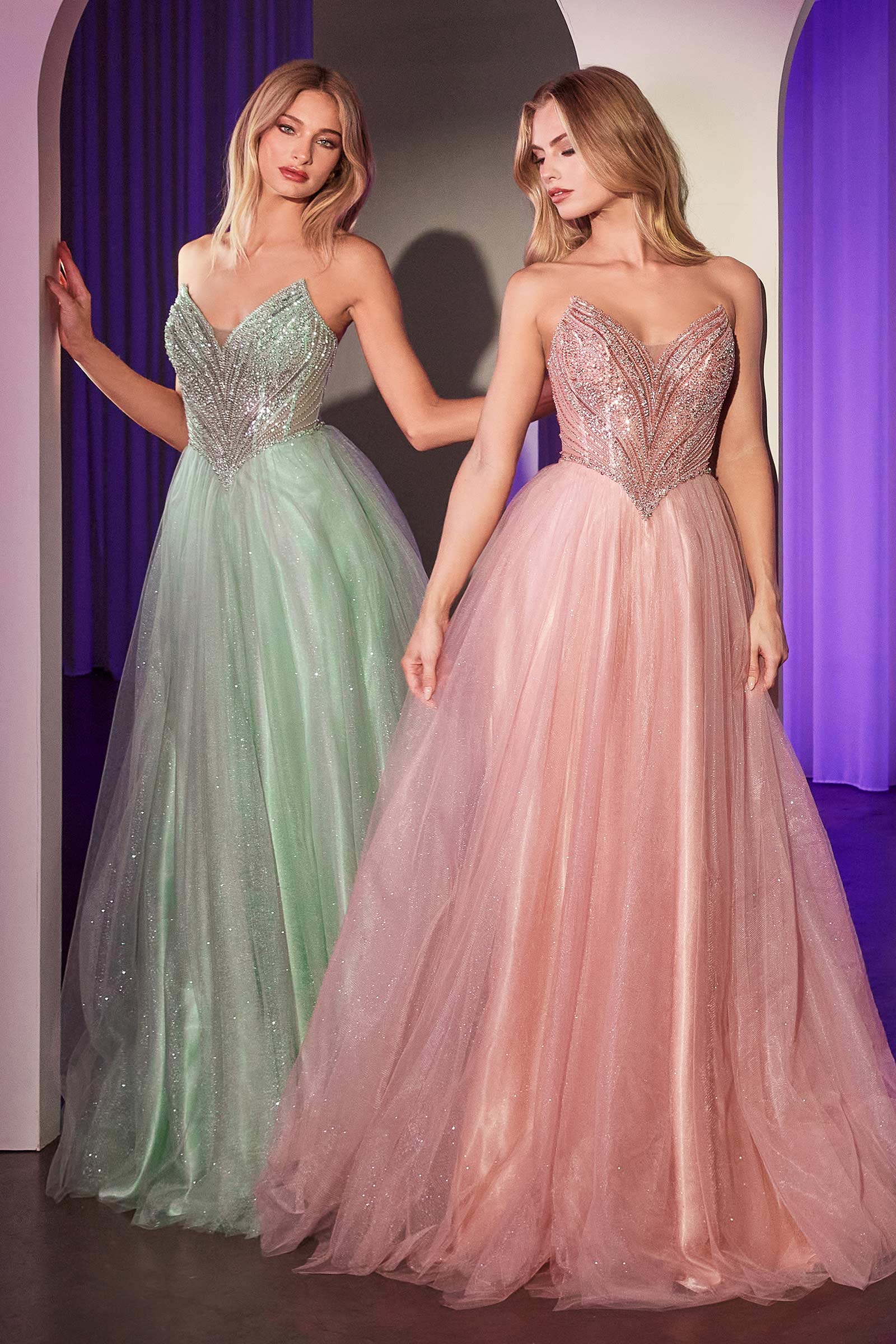 Ladivine CC415 Dress Strapless Beaded Tulle Ball Gown