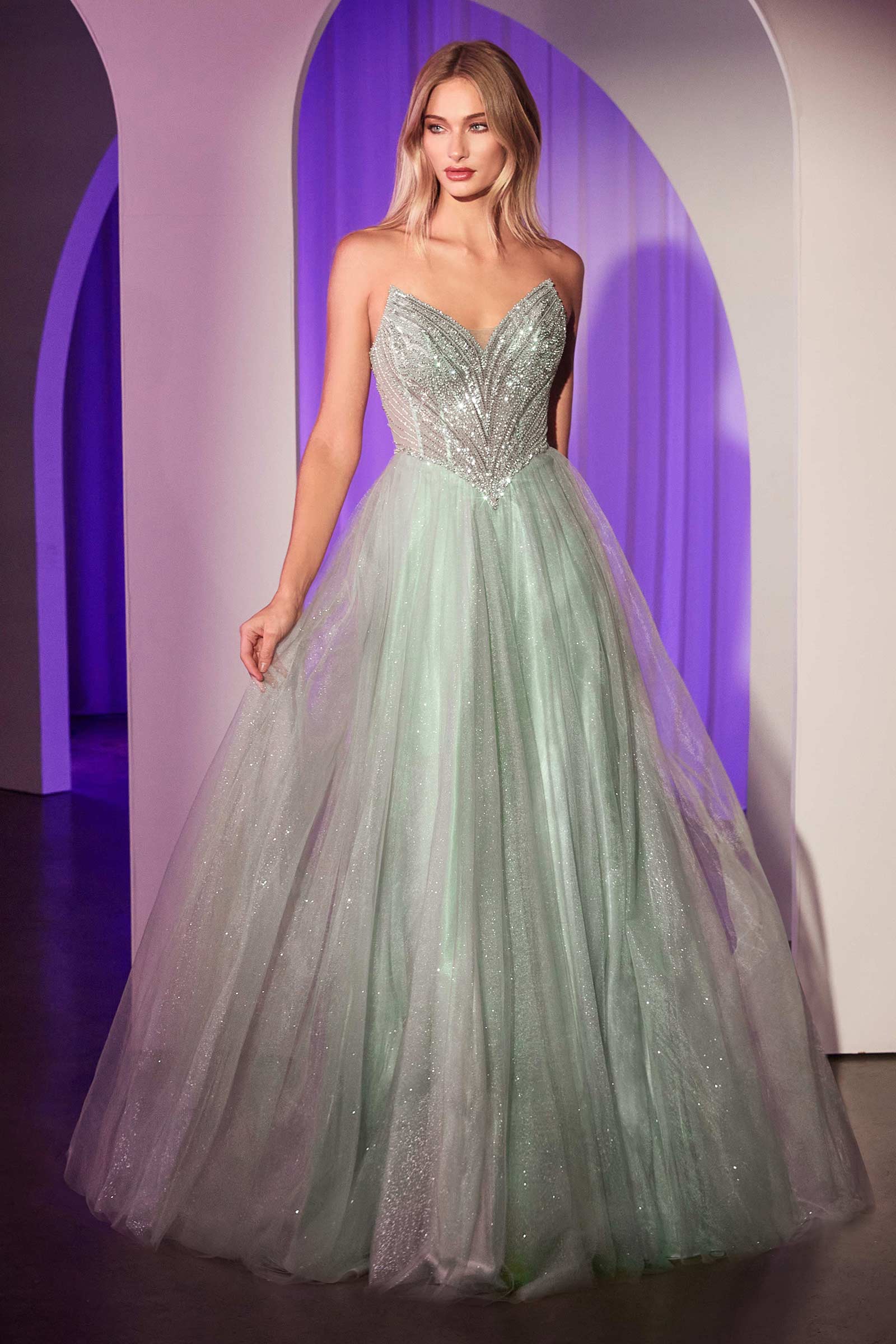 Beaded Strapless Tulle Ball Gown by Ladivine CC415 – ABC Fashion