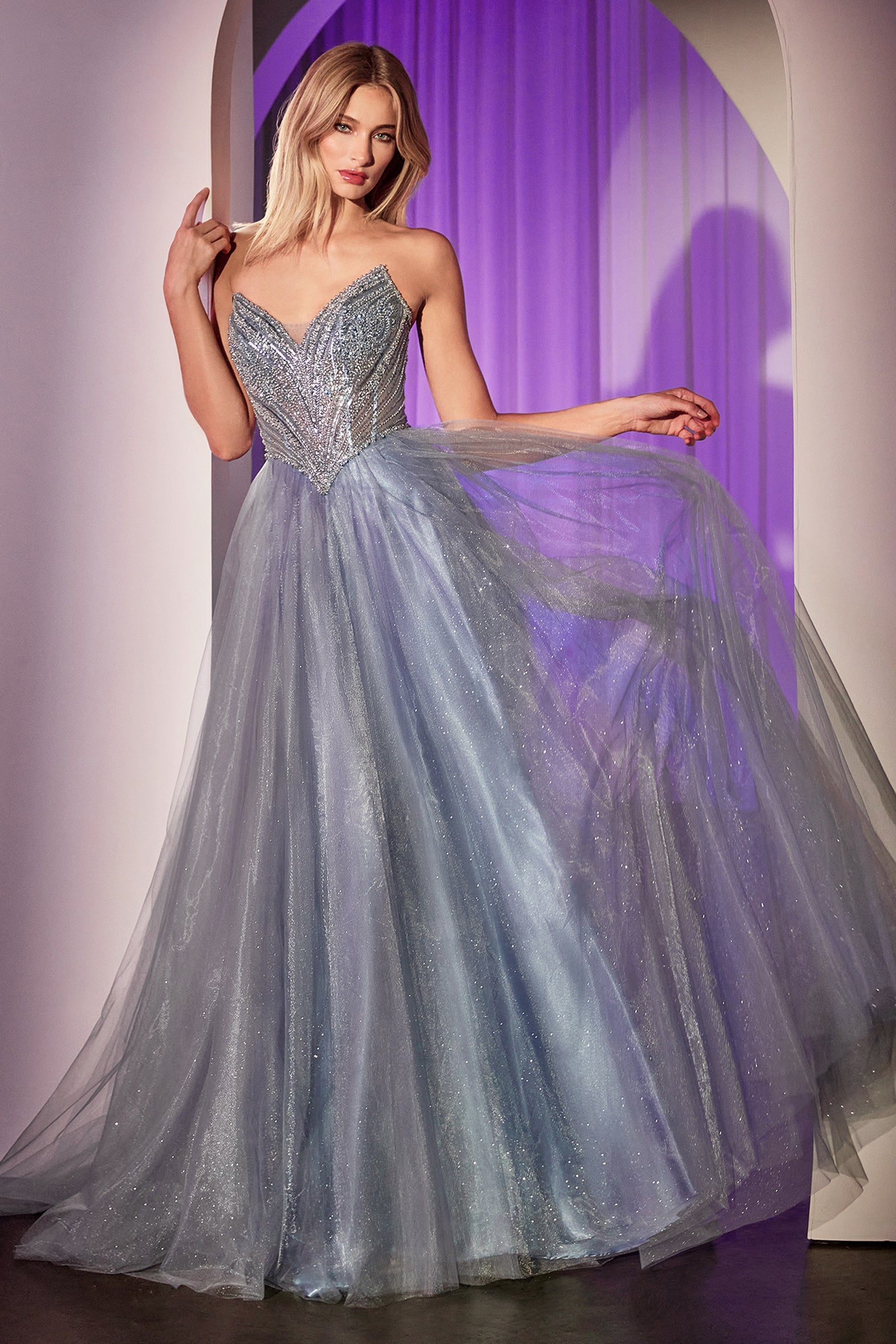 Beaded Strapless Tulle Ball Gown by Ladivine CC415 – ABC Fashion
