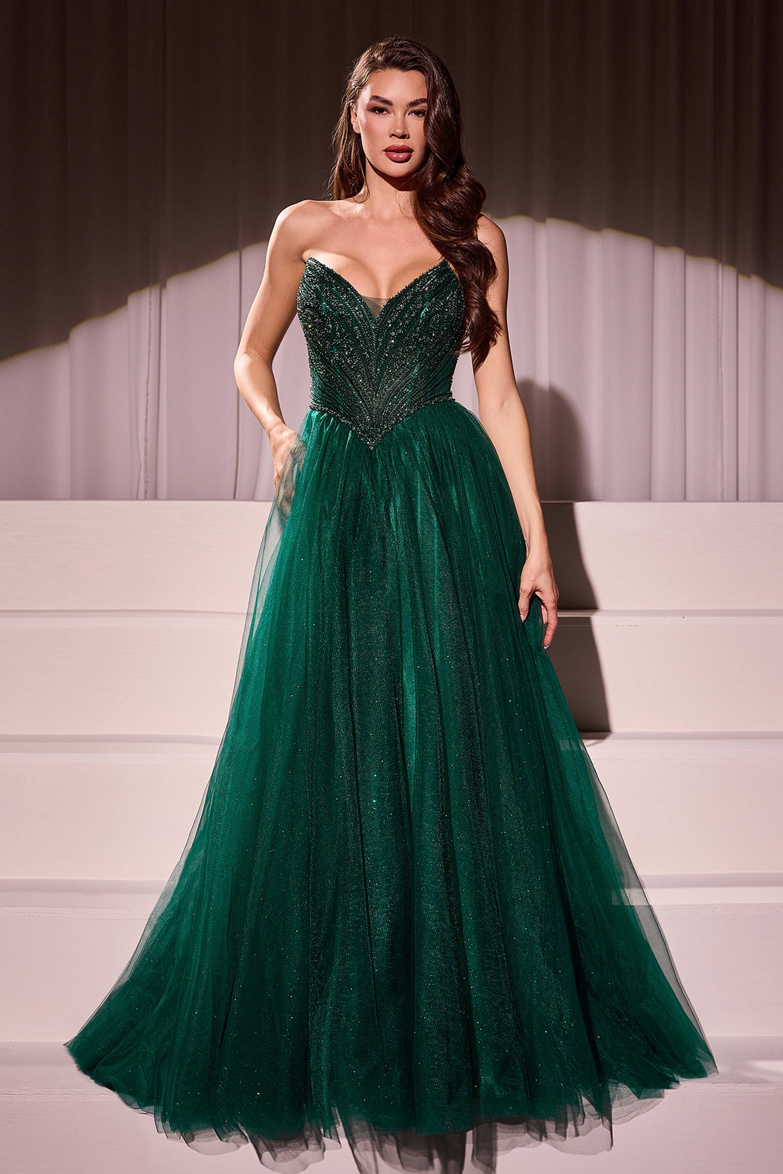 Beaded Strapless Tulle Ball Gown by Ladivine CC415 – ABC Fashion