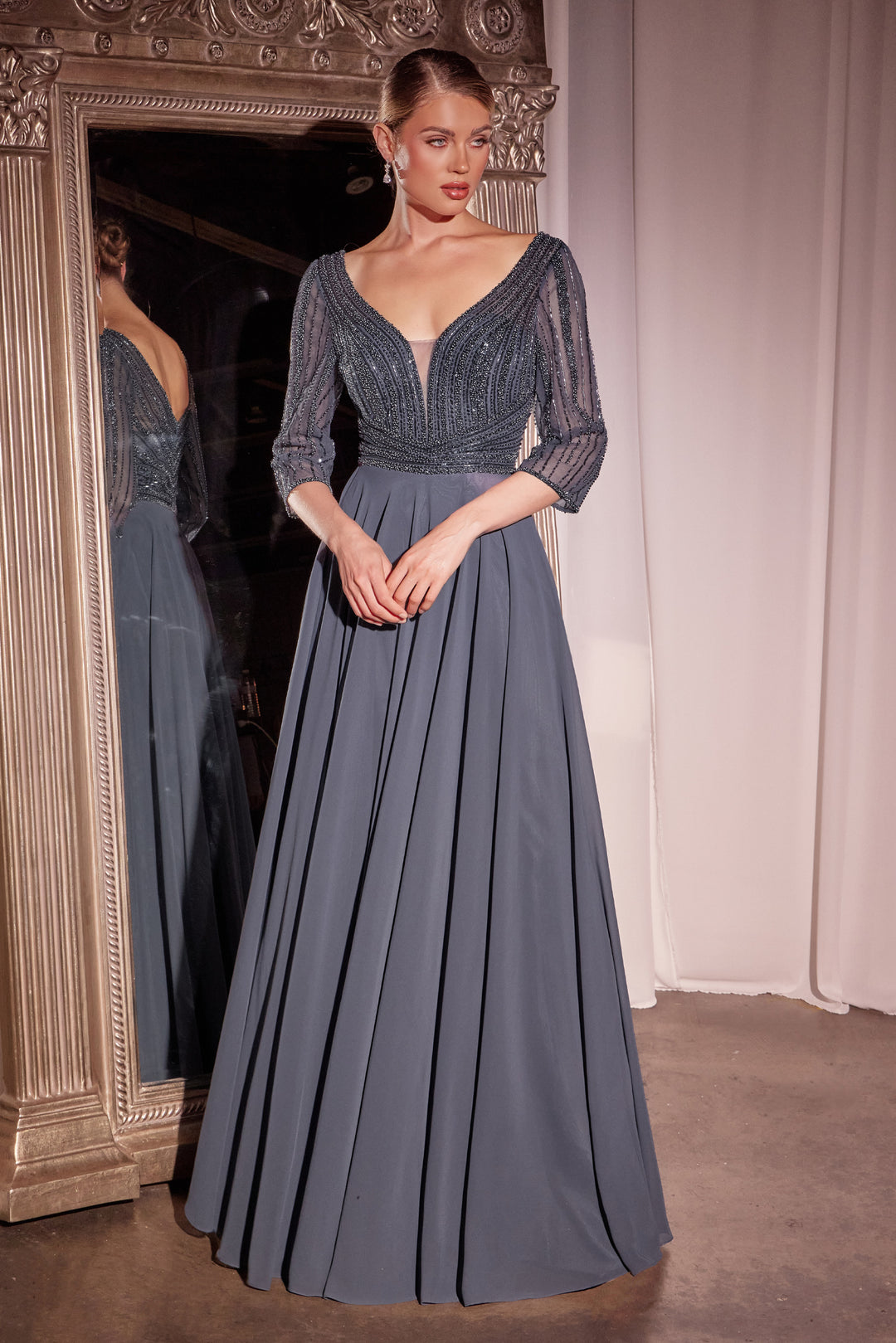 Chiffon 3/4 Sleeve A-line Gown by Ladivine CC446