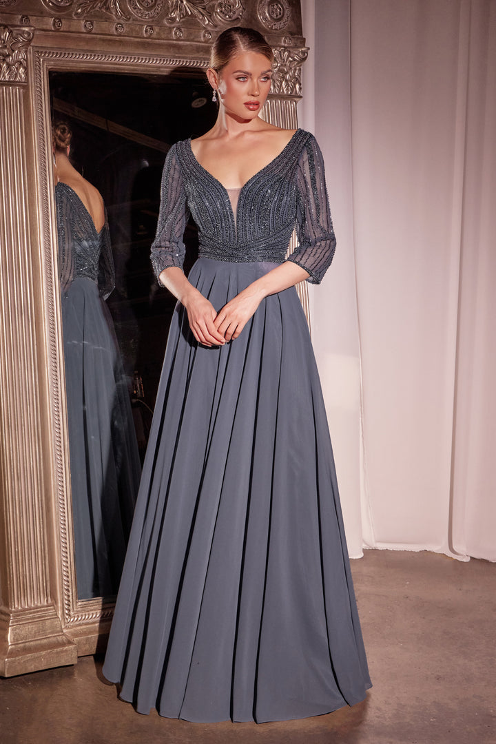 Chiffon 3/4 Sleeve A-line Gown by Ladivine CC446