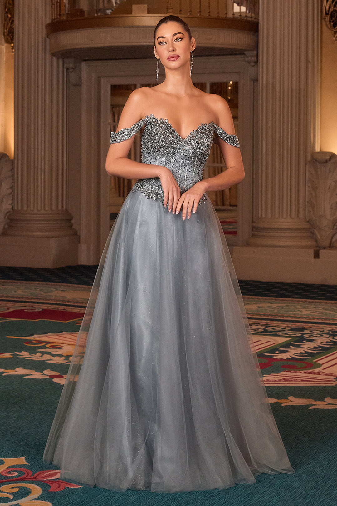 Beaded Off Shoulder A-line Gown by Ladivine CC471