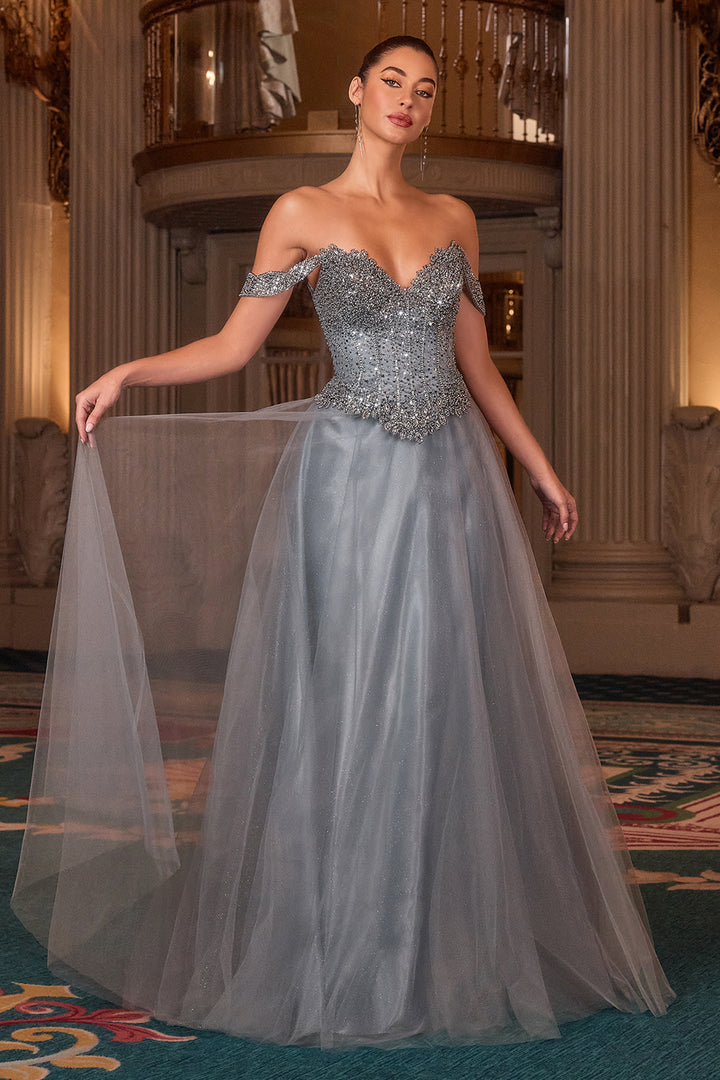 Beaded Off Shoulder A-line Gown by Ladivine CC471