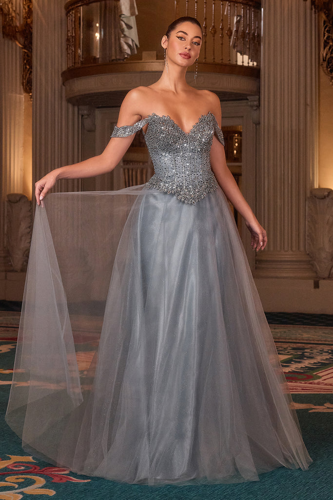 Beaded Off Shoulder A-line Gown by Ladivine CC471 – ABC Fashion