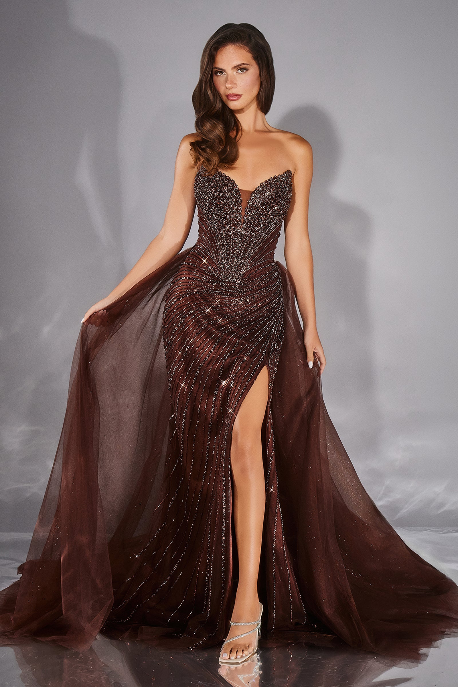 Beaded Strapless Overskirt Gown by Ladivine CC492 – ABC Fashion