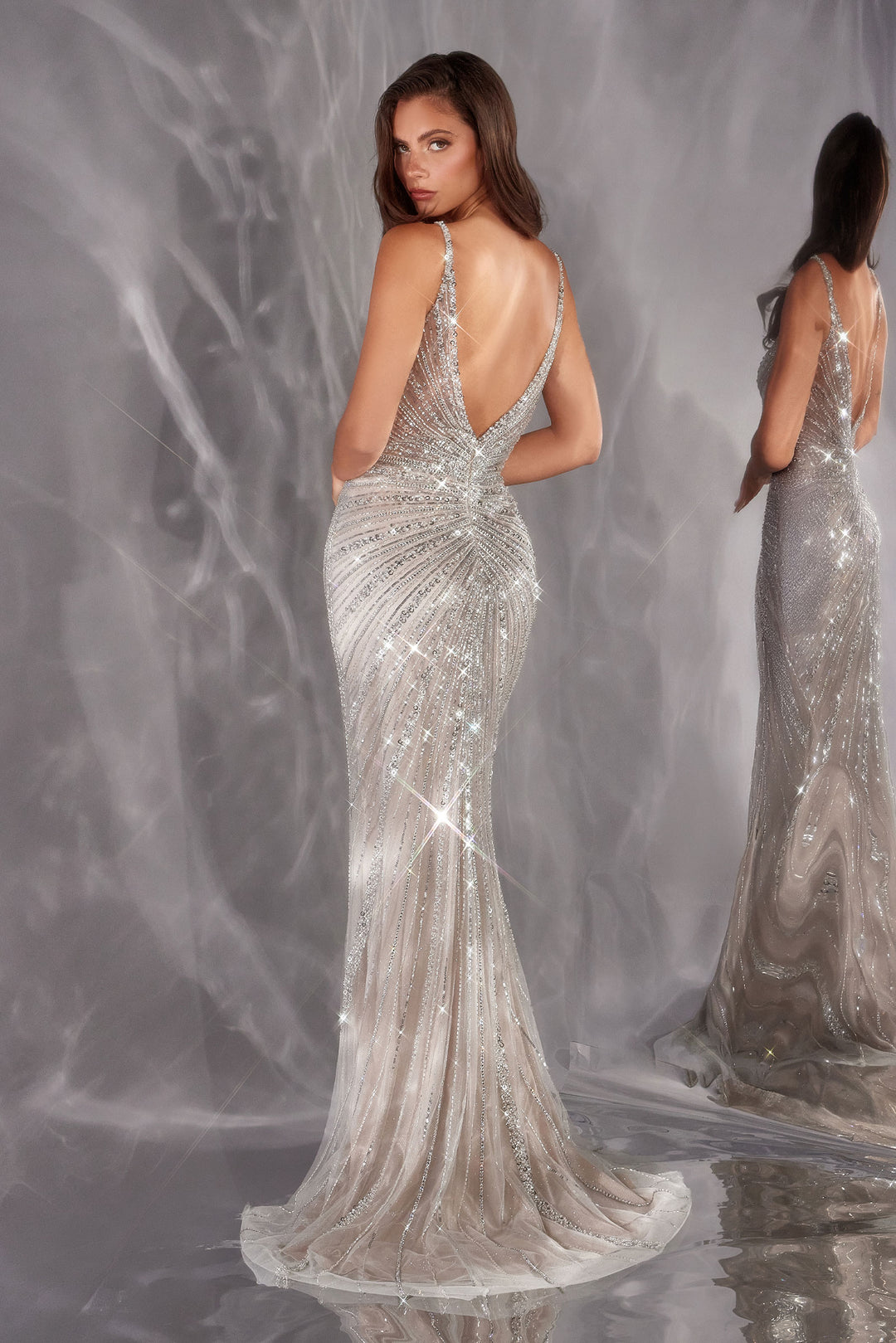 Beaded Mesh Sleeveless Slit Gown by Ladivine CC498 – ABC Fashion