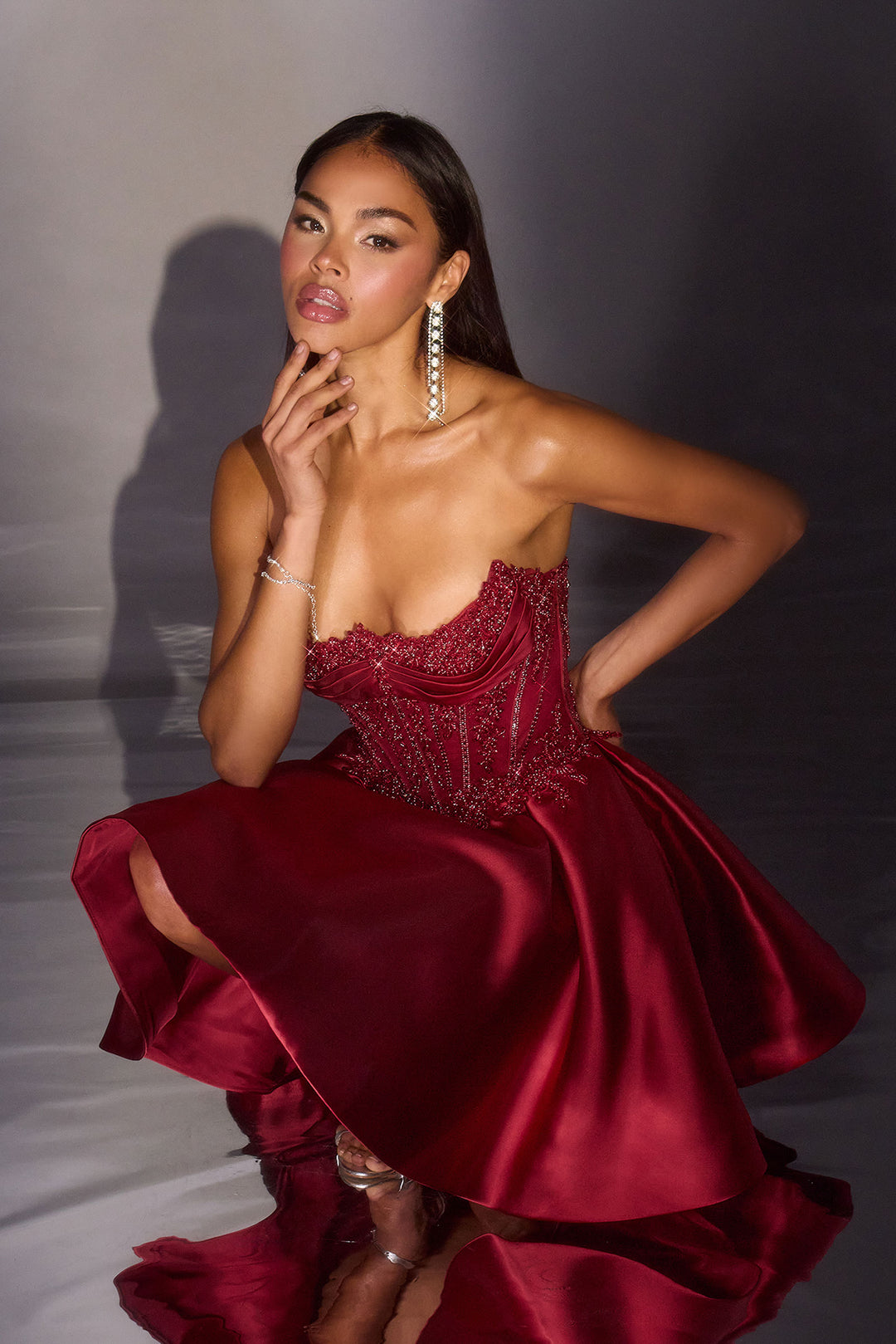 Satin Short Strapless A-line Dress by Ladivine CC502