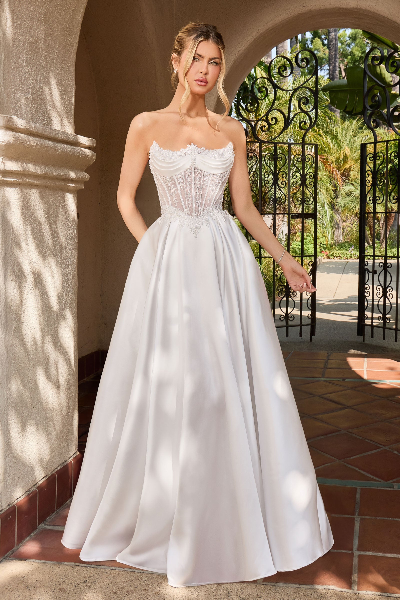 White Strapless Mikado Gown by Ladivine CC511W – ABC Fashion