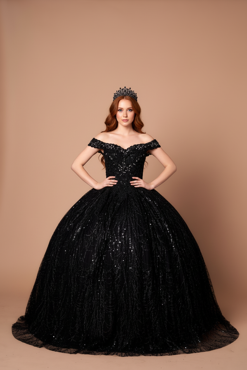 Applique Off Shoulder Cape Ball Gown by Calla SCL-30003