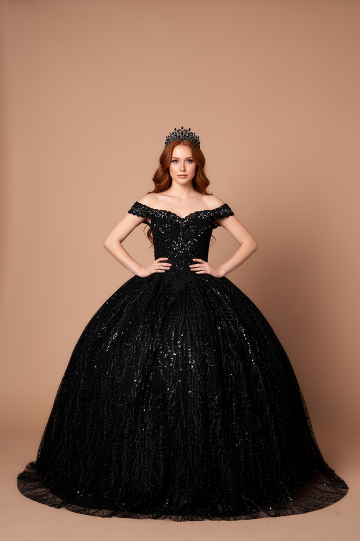Applique Off Shoulder Cape Ball Gown by Calla SCL-30003