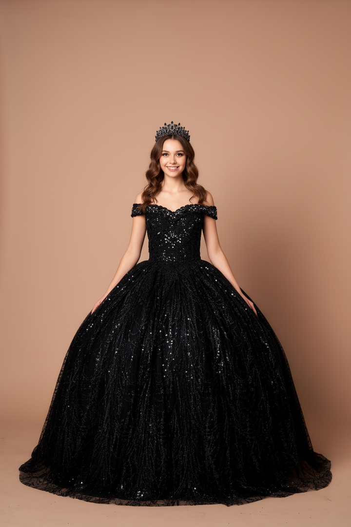 Applique Off Shoulder Cape Ball Gown by Calla SCL-30003