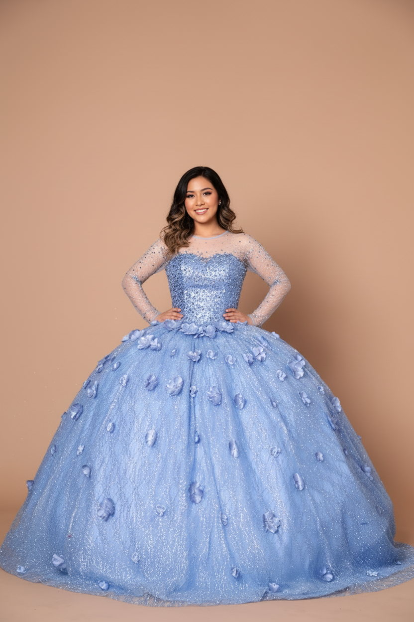 3D Floral Long Sleeve Ball Gown by Calla SCL-30002