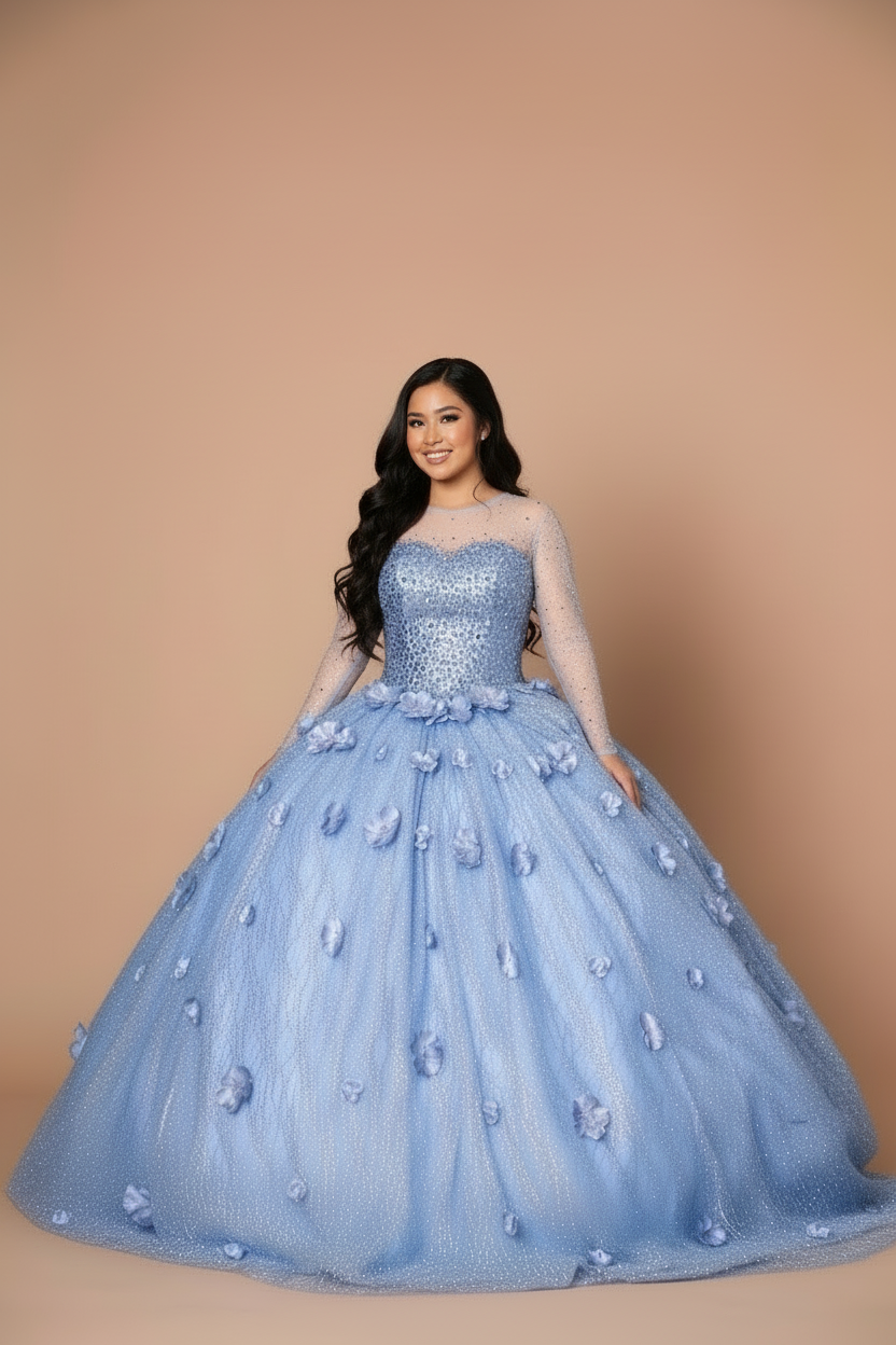 3D Floral Long Sleeve Ball Gown by Calla SCL-30002