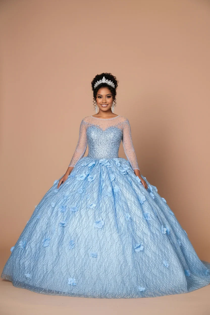 3D Floral Long Sleeve Ball Gown by Calla KY-82256