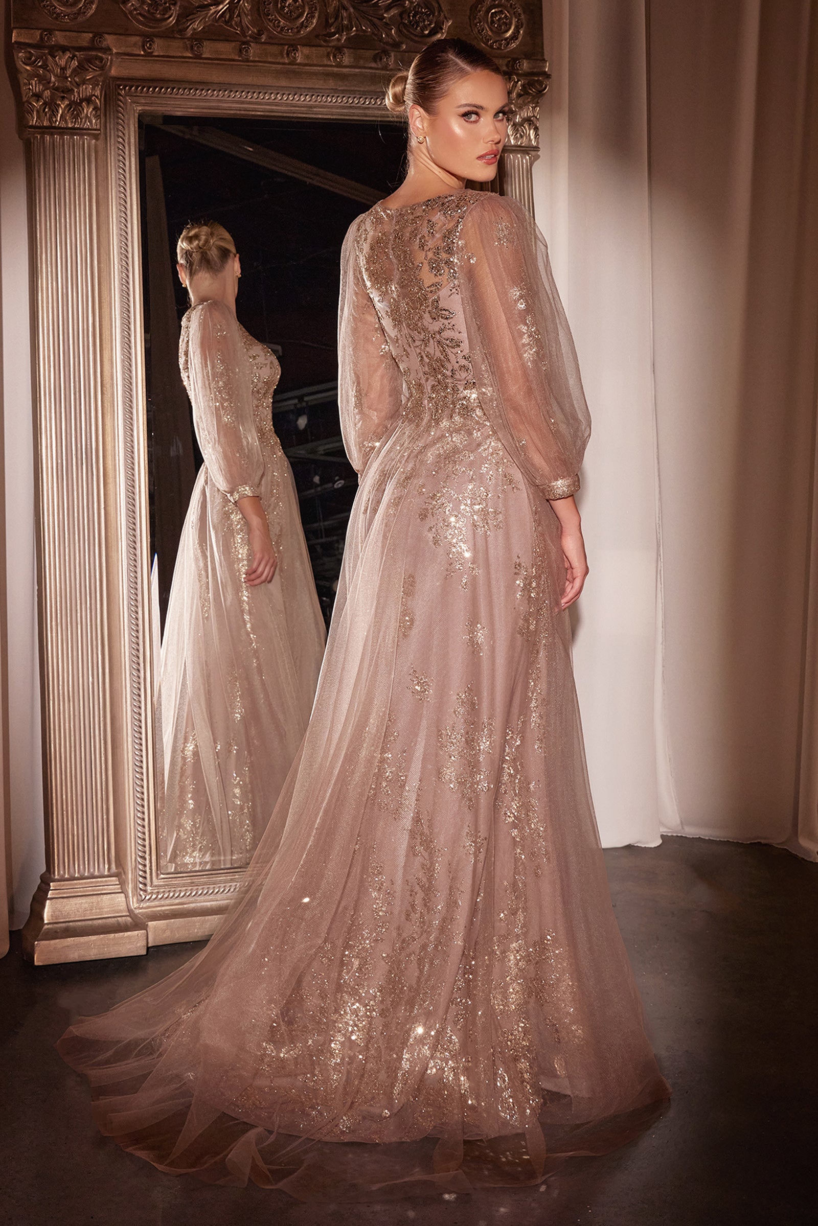 Beaded Long Sleeve A-line Gown by Ladivine CD0102 – ABC Fashion
