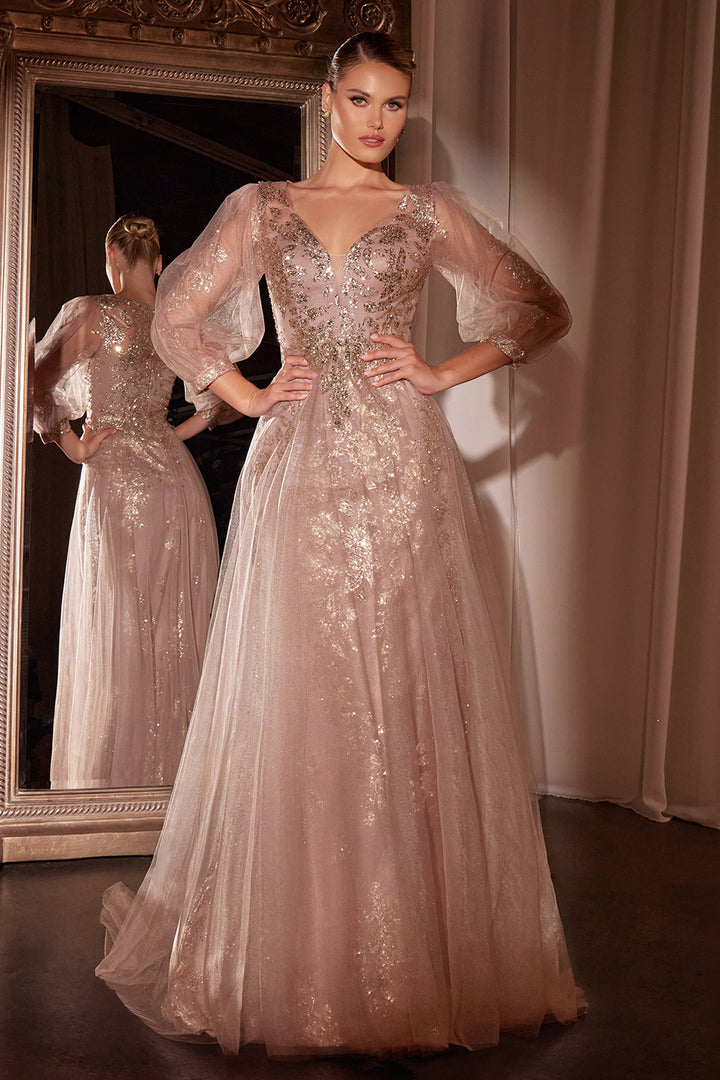 Beaded Long Sleeve A-line Gown by Ladivine CD0102 - Outlet