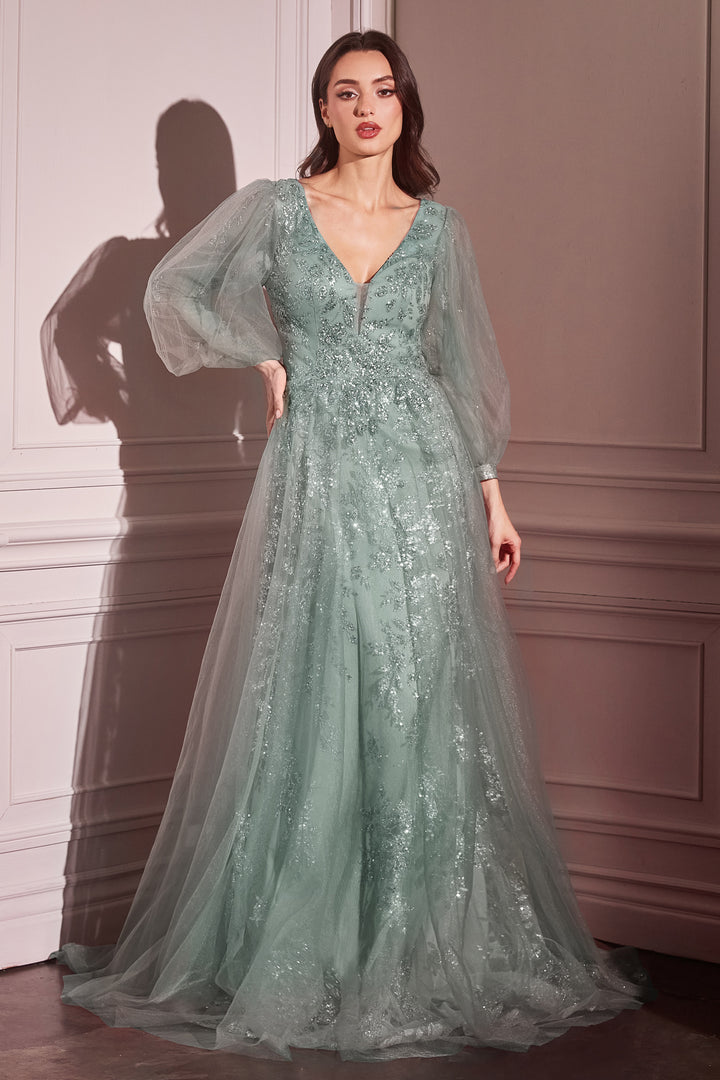 Beaded Long Sleeve A-line Gown by Ladivine CD0102 - Outlet