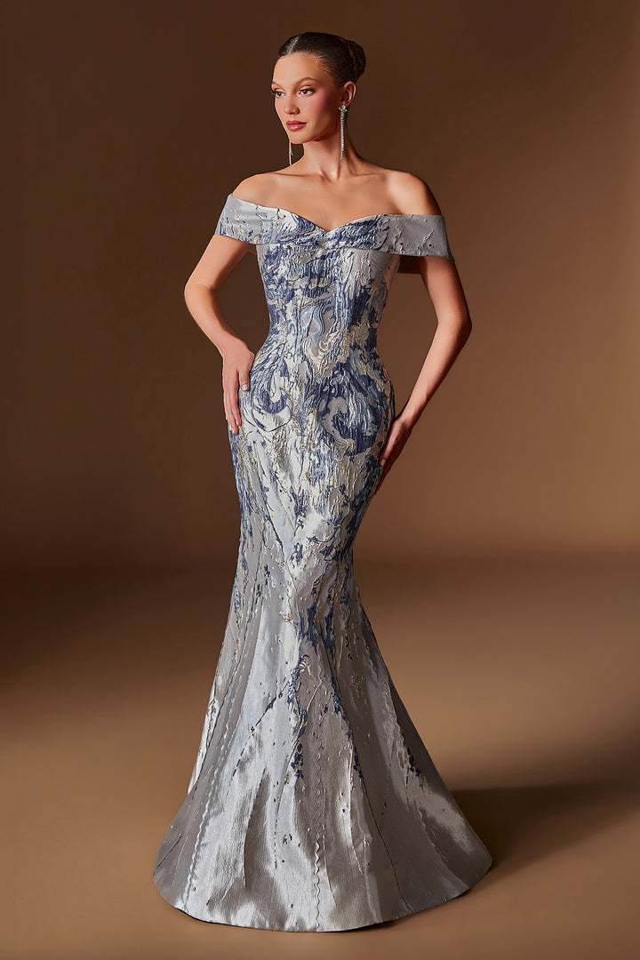 Jacquard Print Off Shoulder Gown by Ladivine CD0107