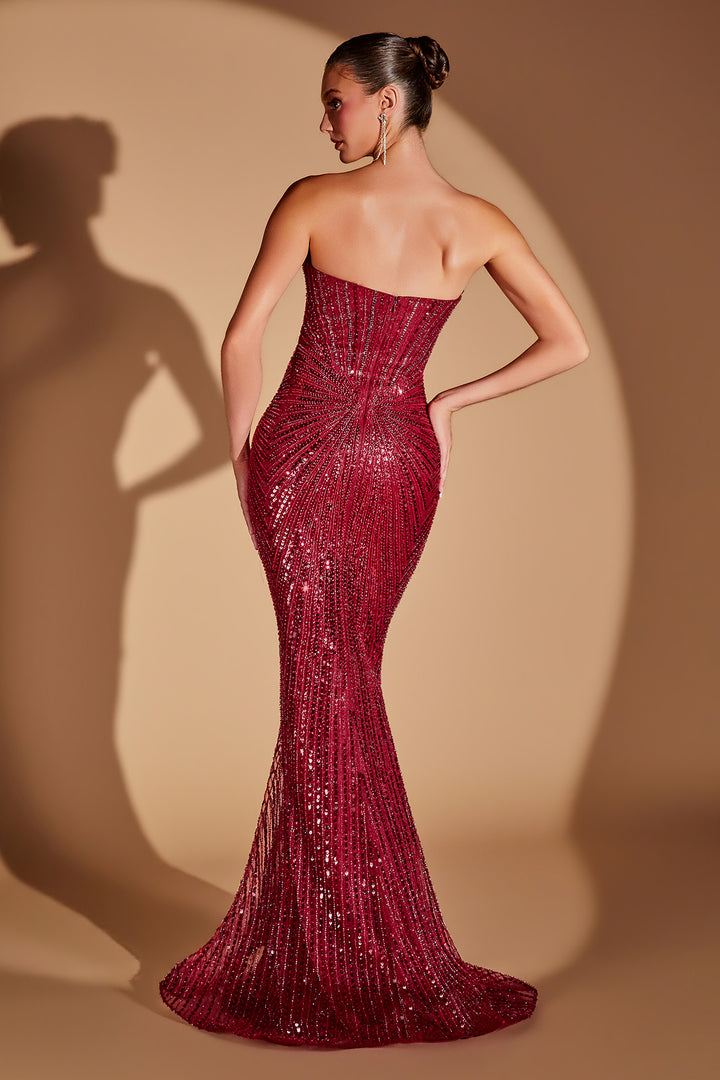 Beaded Strapless Mermaid Dress by Ladivine CD0108