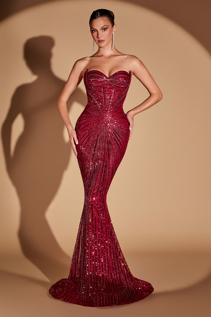 Beaded Strapless Mermaid Dress by Ladivine CD0108