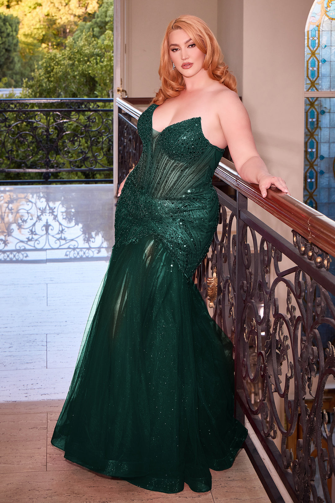 Curvy Beaded Strapless Slit Mermaid Dress by Ladivine CD0214C - Outlet