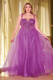 Plus Size Sequin Sleeveless Tulle Gown by Ladivine CD0217C