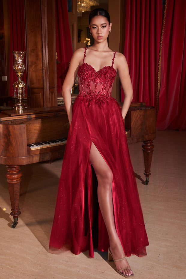Applique Sleeveless A-line Slit Gown by Ladivine CD0234