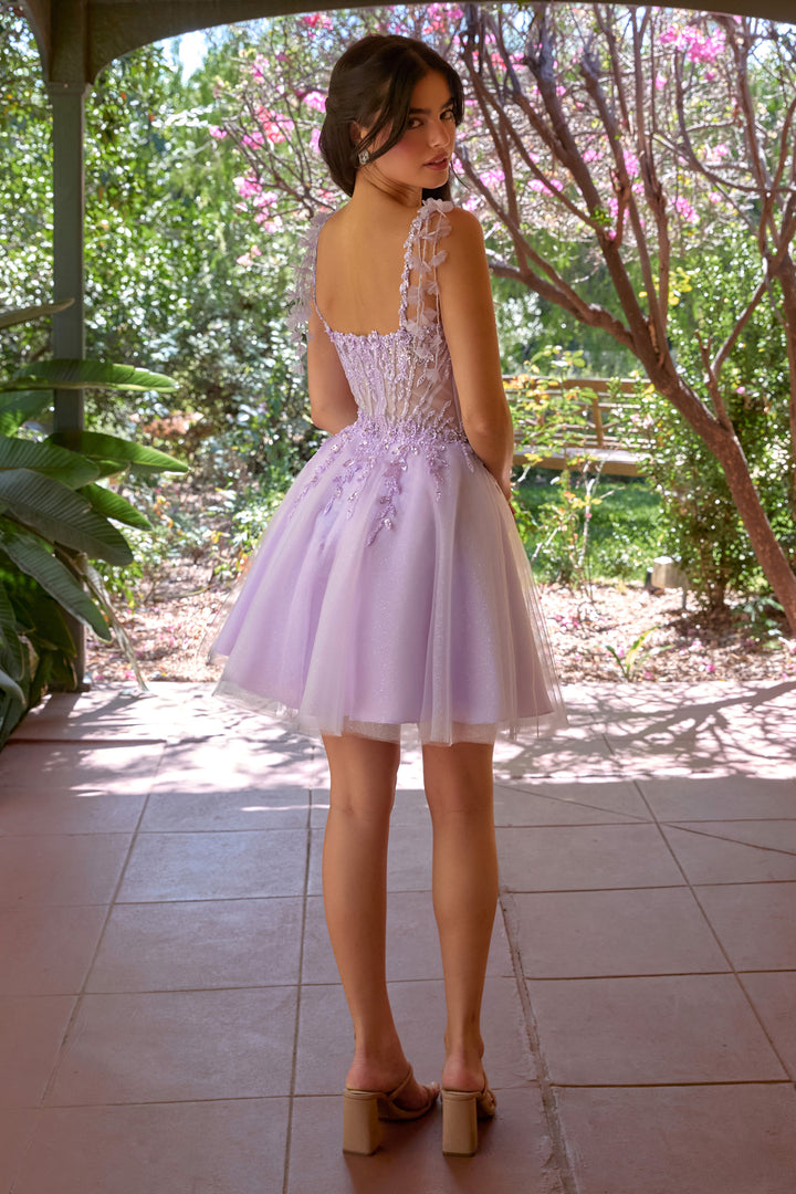 Applique Short V-Neck A-line Dress by Ladivine CD0249