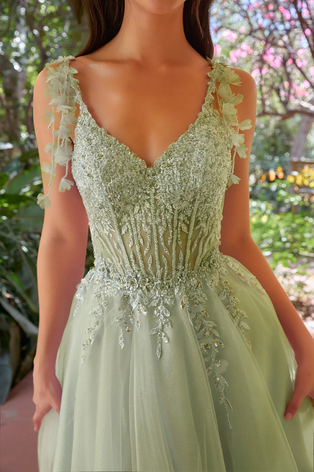 Applique Short V-Neck A-line Dress by Ladivine CD0249