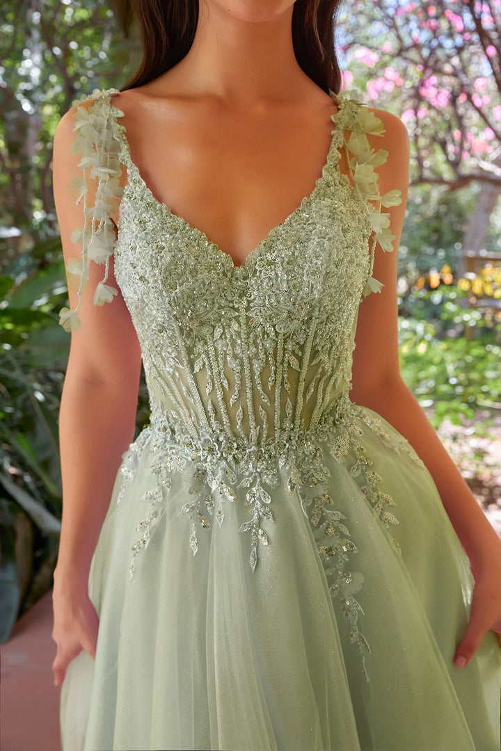 Applique Short V-Neck A-line Dress by Ladivine CD0249
