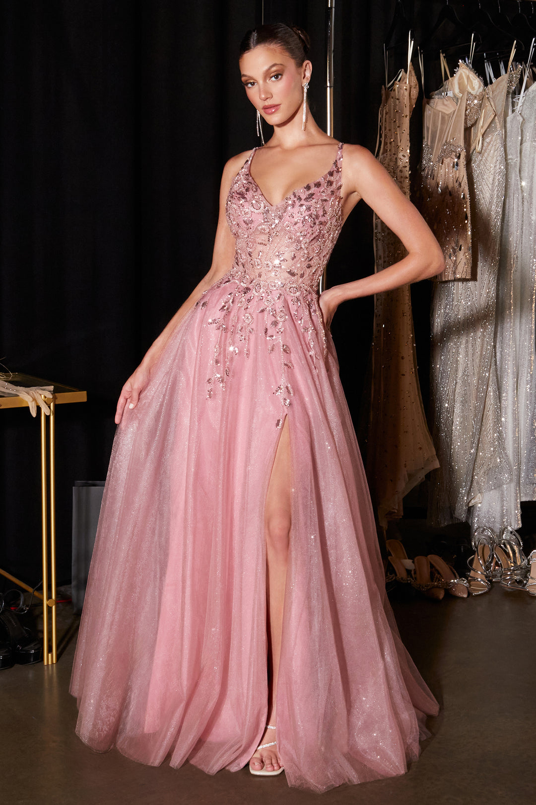 Glitter Sleeveless A-line Slit Gown by Ladivine CD2412