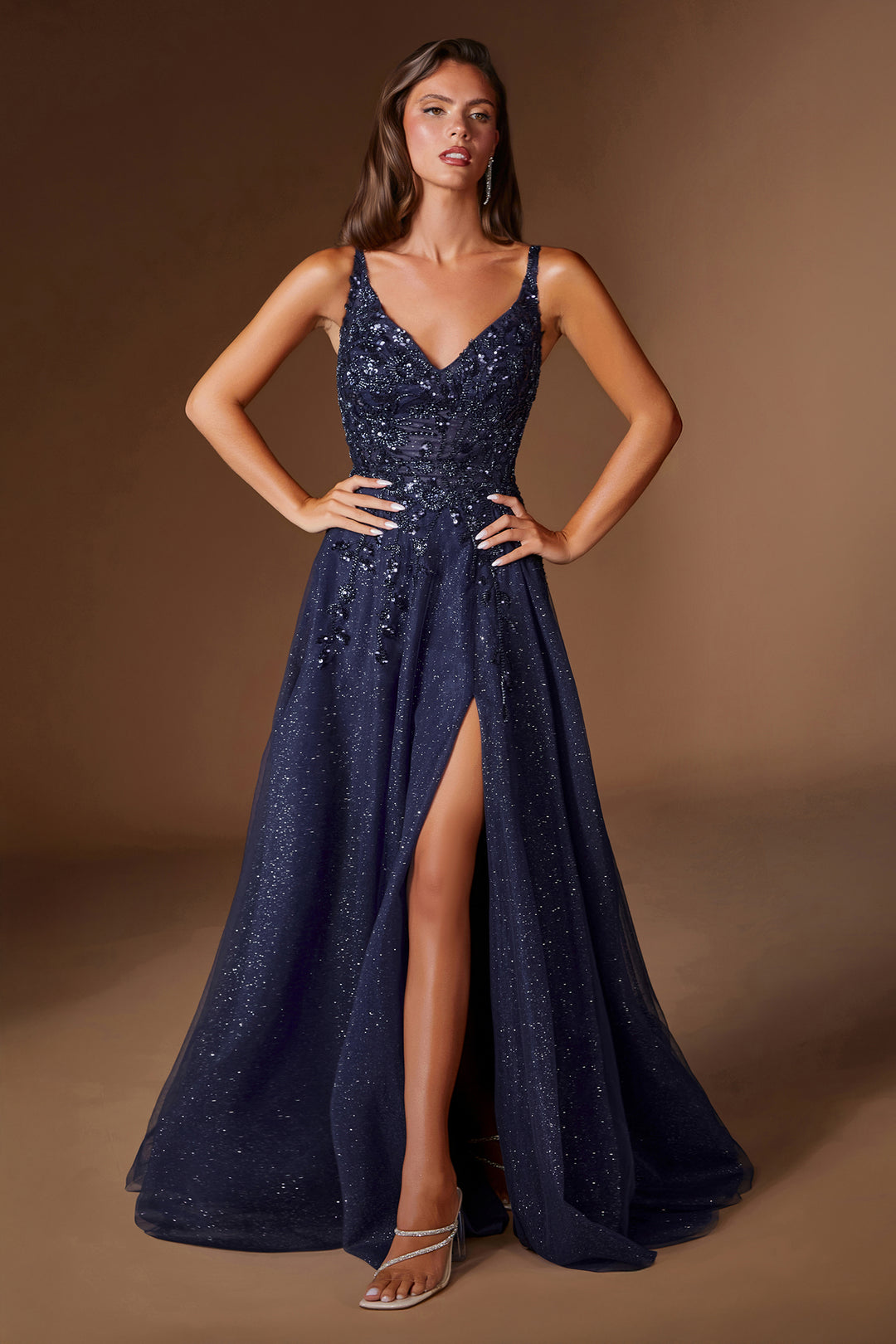 Glitter Sleeveless A-line Slit Gown by Ladivine CD2412