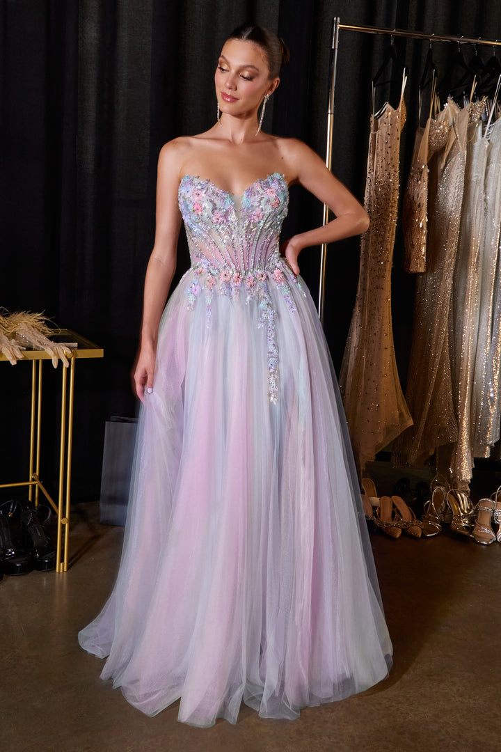 Applique Strapless A-line Slit Gown by Ladivine CD2418