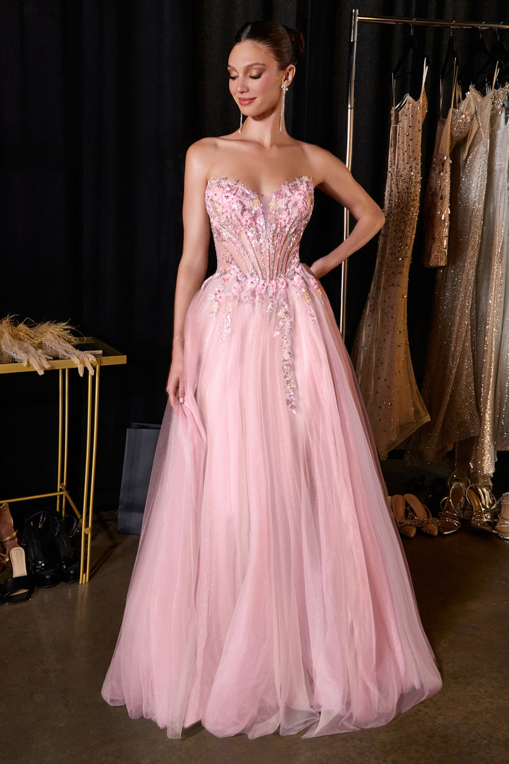 Applique Strapless A-line Slit Gown by Ladivine CD2418