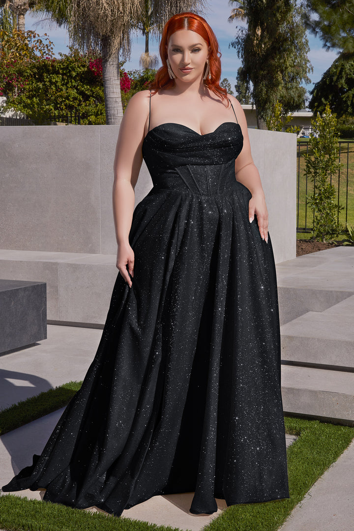 Curve Glitter Cowl A-line Gown by Ladivine CD252C - Outlet