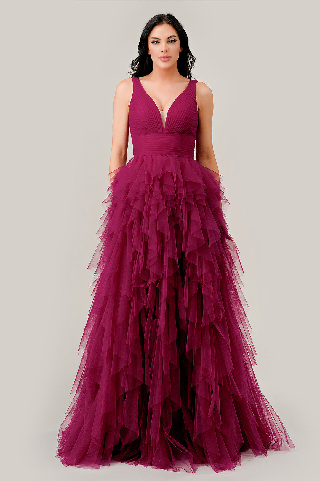 Sleeveless Ruffled Tiered A-line Gown by Ladivine CD347